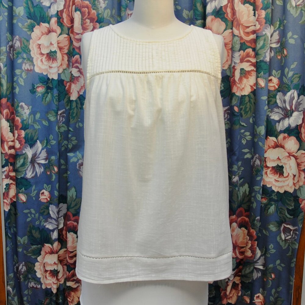 Cotton Baby Doll sleeveless top Sz M pleated front yoke with fagoting Old Navy